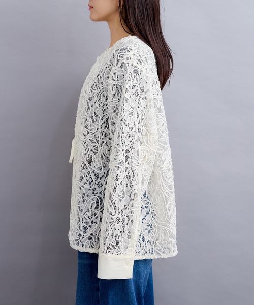 LE CERCLE par rope' ブラウス シャツ コードレースノーカラーシャツ