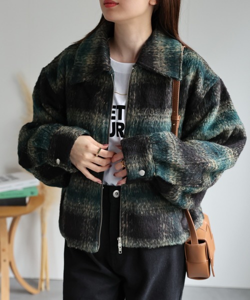 sakishimatokyo ブルゾン アウター シャギーチェック ダブルジップ