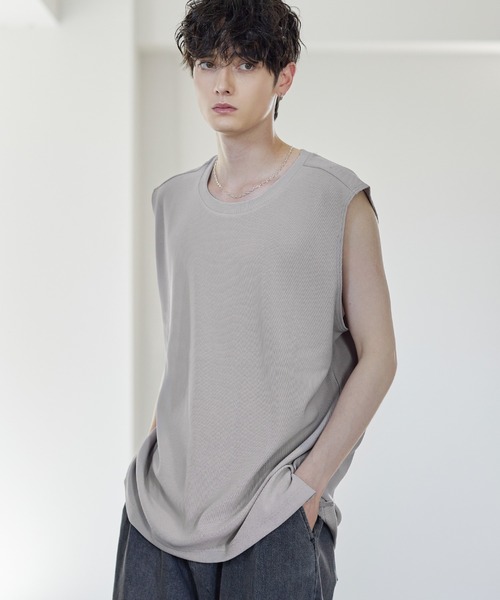 タンクトップ リップルプリーツレイヤードノースリーブ/タンクトップ