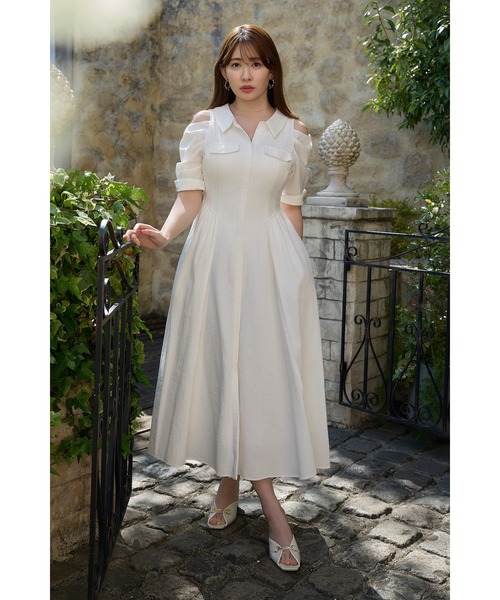 Her lip to ワンピース Open Shoulder Tuck Shirt Dress : ZOZOTOWN