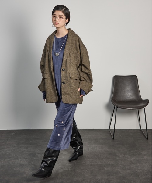 THE Yon ジャケット テーラードジャケット タックスリーブツイード