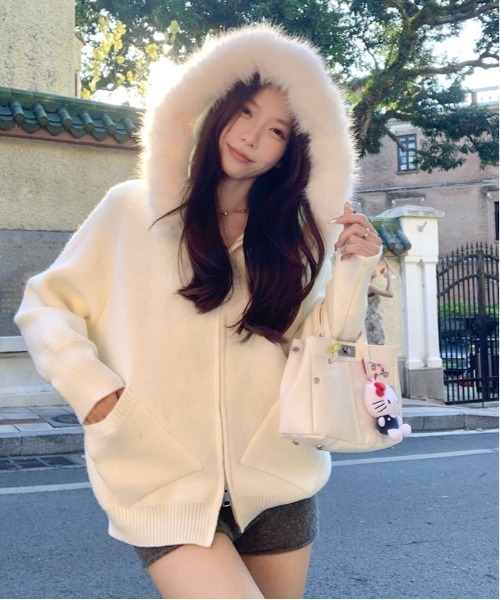 gossip!ロサンゼルス パーカー Y2K エコファー フード ジップアップ