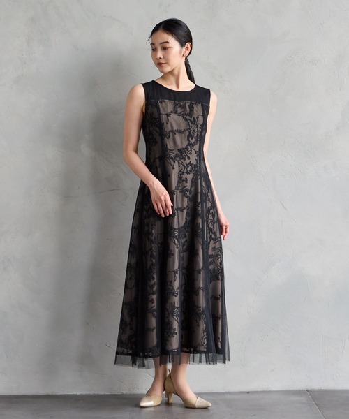 AIMER（エメ） ドレス ケープ付きチュールレース刺繍パーティードレス