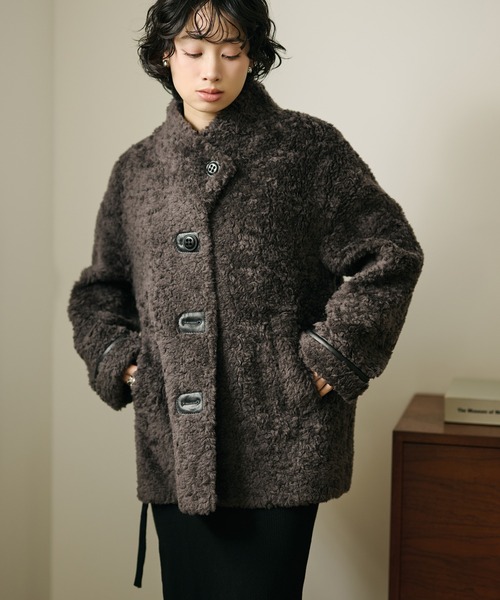 コート アウター wool boa stand collar middle coat /ウールボア