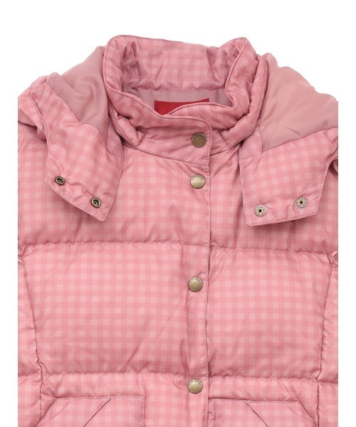 PINK HOUSE ロゴ入りダウンコートくすみピンク 取り外し可能フード付き