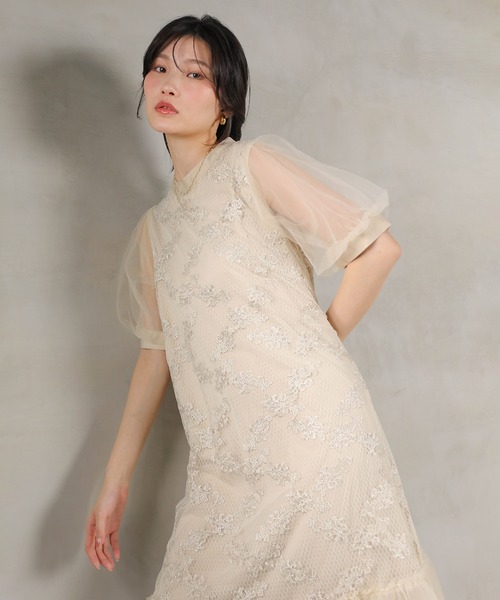 Kana ドレス 刺繍レース チュール Aライン ティアード ワンピース