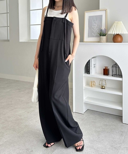 GeeRA（ジーラ） サロペット オーバーオール とろみ素材ワンボタンベア