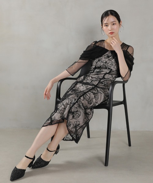 Kana ドレス チュールドレープ スパンコール 花刺繍 ドレス 結婚式