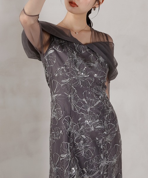 Kana ドレス チュールドレープ スパンコール 花刺繍 ドレス 結婚式