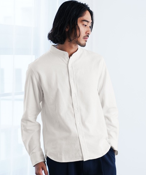 JIGGYS SHOP（ジギーズショップ） シャツ フランネルバンドカラー無地