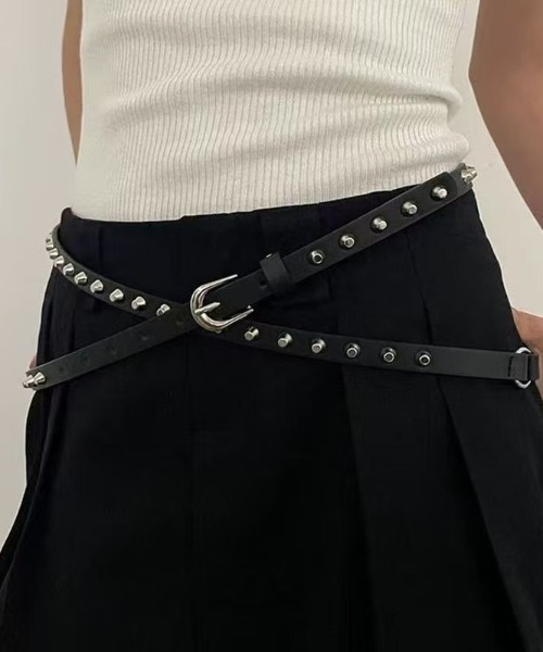 lilful ベルト Y2K ロックスタッズ 2連ロング細ベルト レディース