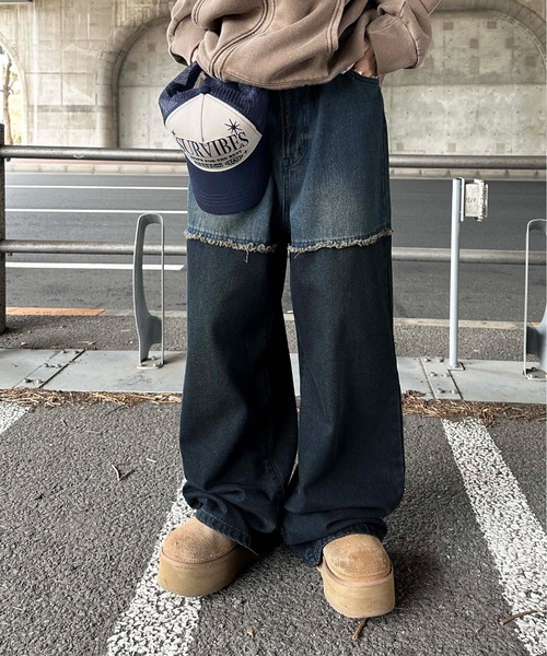 ジーンズ 切り替えオーバーダイデニム メンズ レディース : ZOZOTOWN