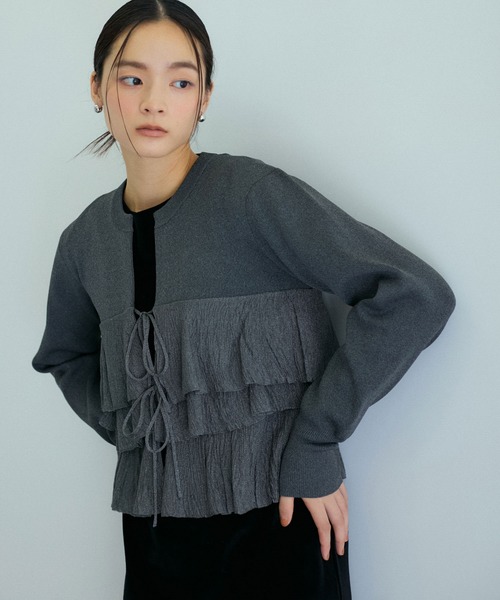 ADAM ET ROPE'（アダムエロペ） カーディガン 「洗える」フリル