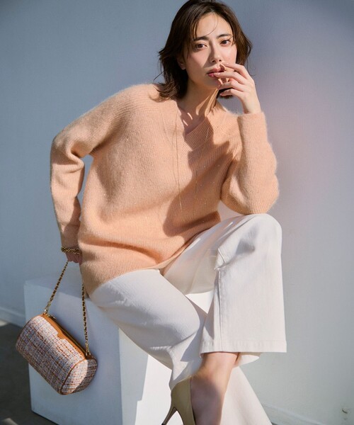 ニット セーター モヘヤミックススパングル Vネック レディース