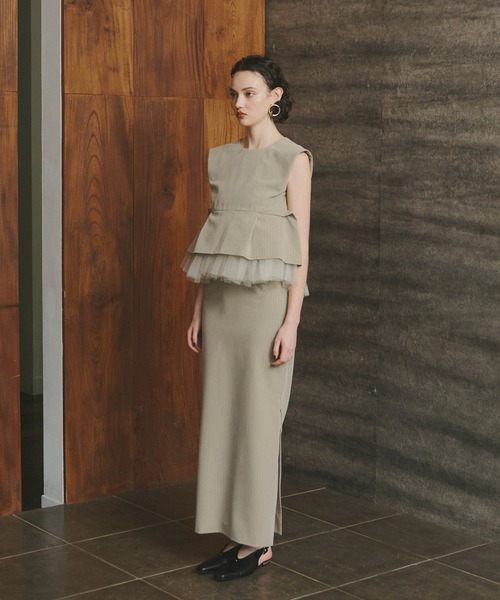 ANDRESD ドレス ピンストライプペプラムセットアップドレス