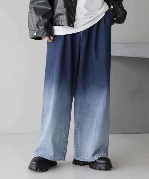 ジーンズ グラデーションワイドバギーデニムパンツ メンズ レディース