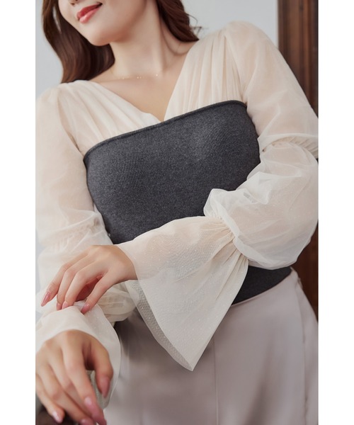 Her lip to ニット セーター Tulle Sleeve Knit Top レディース