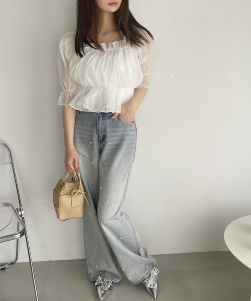 Ada. ブラウス シャツ 2WAY オフショル シアー ギャザー ブラウス