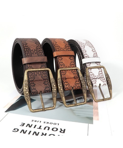 ベルト トレンドレトロエンボス加工レザーベルト レディース メンズ