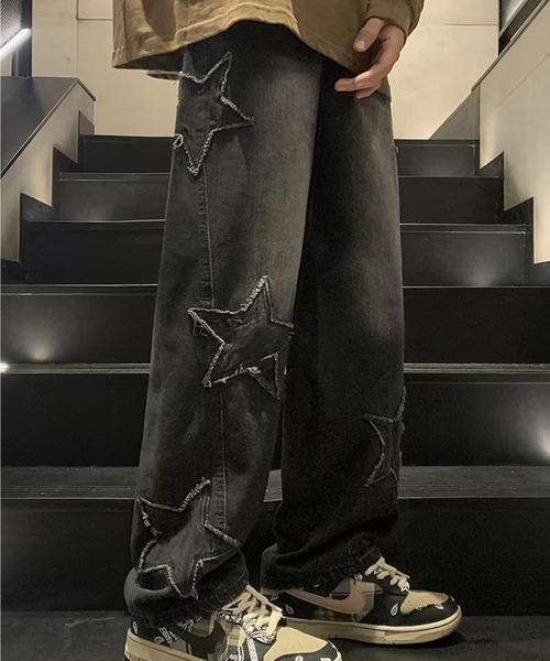 ジーンズ スターモチーフ Y2K ワイドデニムパンツ メンズ レディース