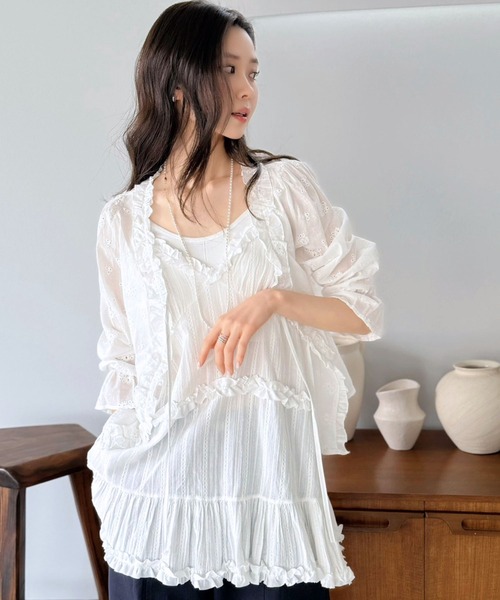 Jewelobe（ジュエローブ） キャミソール フリル×コットンストライプ