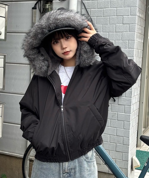 MandO（エムオー） ブルゾン アウター 裏ボアフーディミックスファー