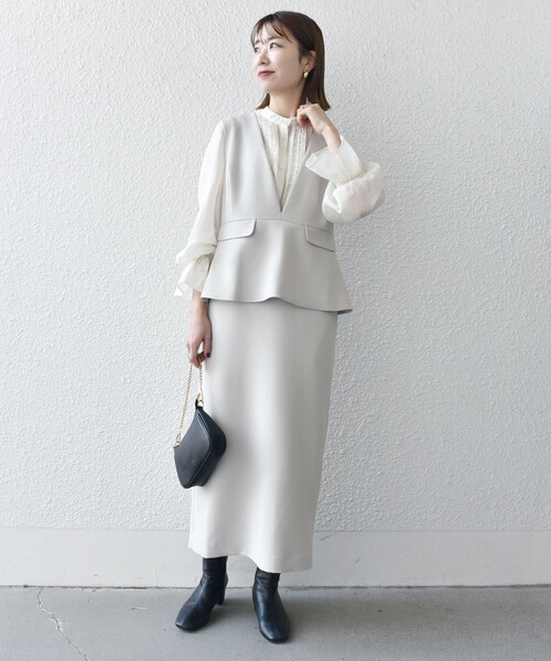 SHIPS any ワンピース any:「洗濯機可能」ダブルクロス Vネック