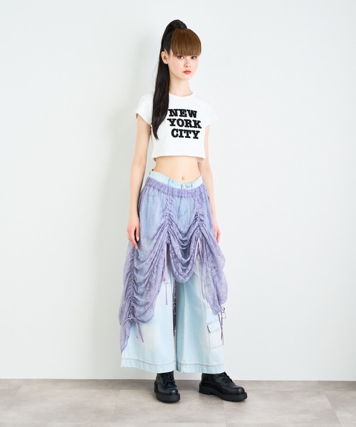 スカート ANNA SUI NYC ボタニカルモチーフレースドロストドレープ