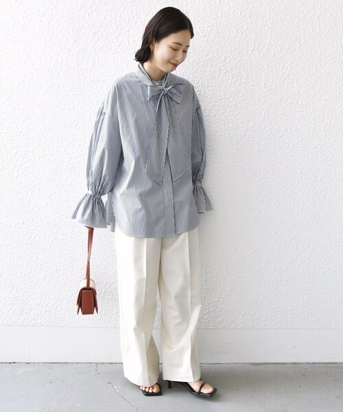 SHIPS（シップス） シャツ ブラウス *「手洗い可能」ストライプ 2WAY