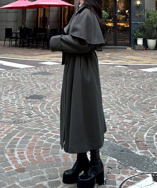 JUNOAH（ジュノア） ステンカラーコート コート ステンカラーケープ