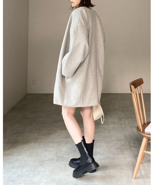 She's Closet ノーカラーコート コート ノーカラー Vネックミドル丈