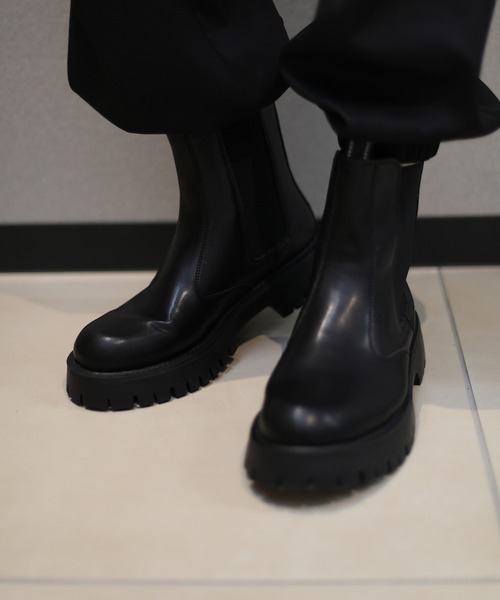 shoes365 ブーツ 「shoes365」二層ステッチ厚底チェルシーブーツ