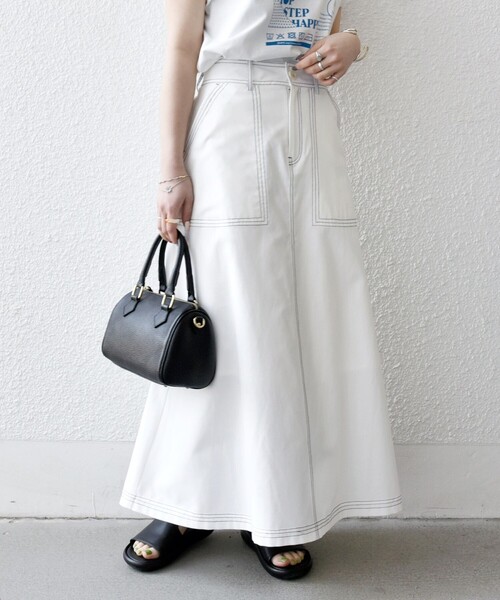 SHIPS any スカート any:「洗濯機可能」オックス ステッチ フレア