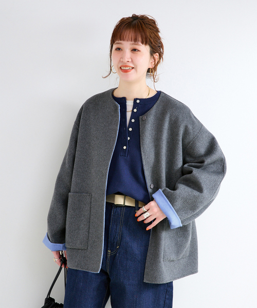 B.C STOCK（ベーセーストック） ノーカラーコート コート 「追加2