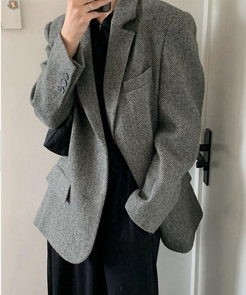 AsheKsha コート アウター 「2025秋冬新作」ヘリンボーン柄オーバー