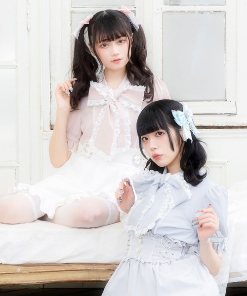 DearMyLove ブラウス シャツ レースフリルたっぷり上品ボウタイリボン