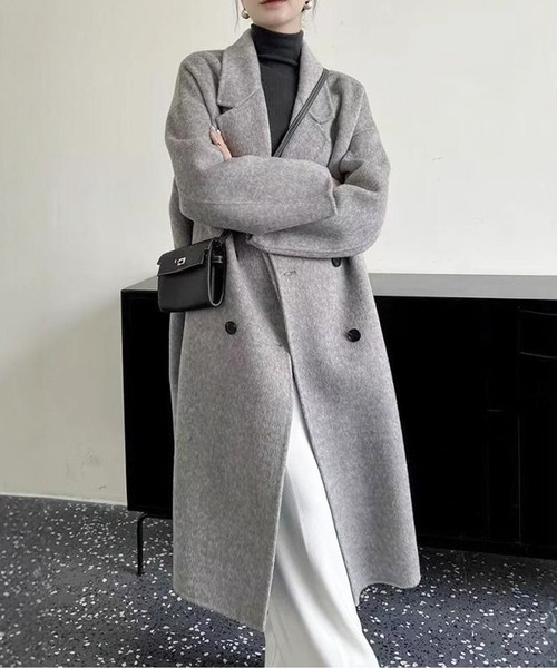 コート チェスターコート ダブルブレストロングコート レディース
