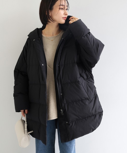 evernavy ダウンコート ダウンジャケット ドルマンサイドジップダウン