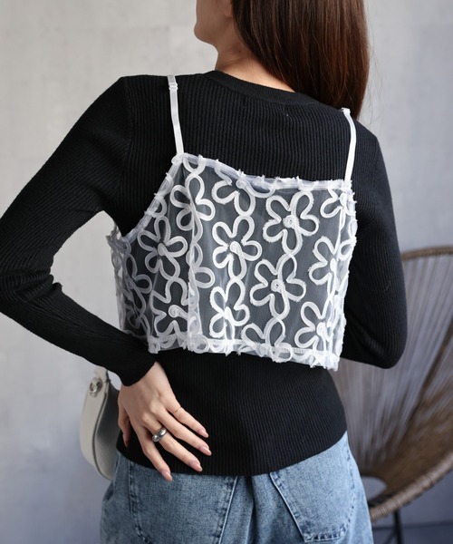 sakishimatokyo キャミソール 「前後2WAY」チュールコード刺繍ビスチェ