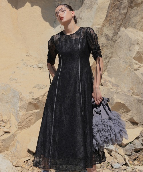 Callarus ドレス 「Callarus」サテンパイピング切替グログランベルト総