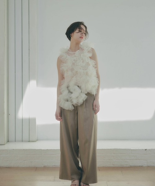 NOTRE emor（ノートルエモア） ブラウス シャツ asymmetry tulle tops