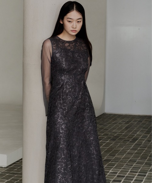 ANDRESD ドレス リーフエンブロイダリーバックデザインドレス / leaf