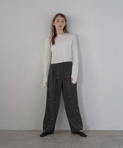 MINERTE パンツ 「MINERTE」pearl bijou wide pants / パールビジュー