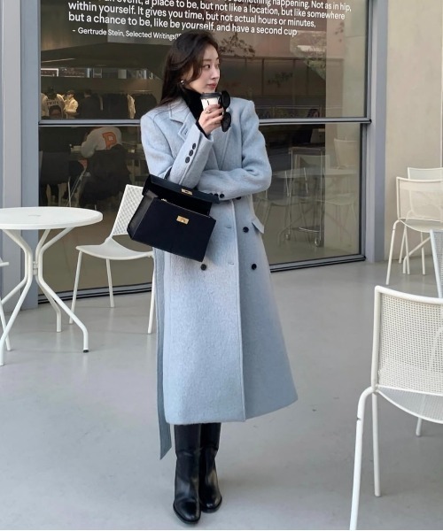 Aelina コート アウター ダブルブレストロングコート レディース