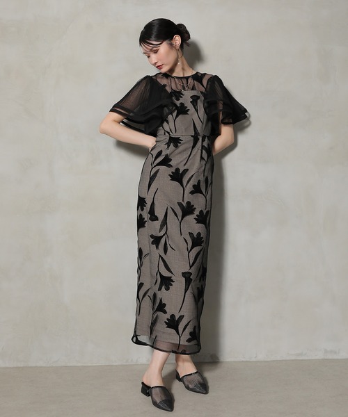 Kana ドレス シアー素材 フラワー刺繍 ワンピース ドレス 結婚式