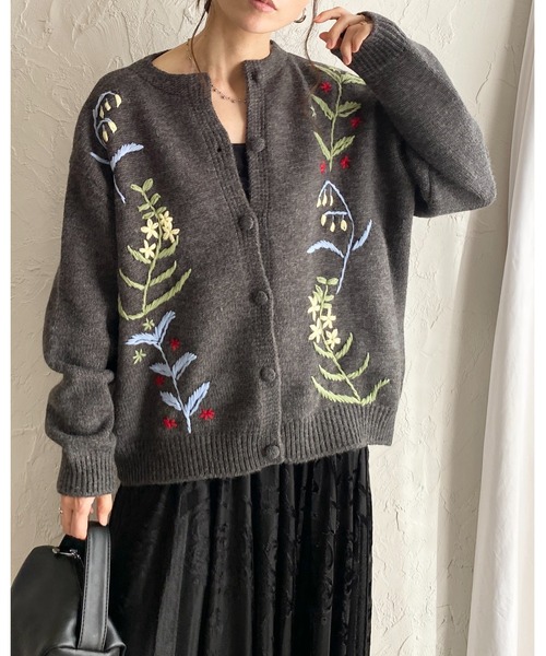 She's Closet カーディガン 花柄フラワー刺繍長袖ニットカーディガン