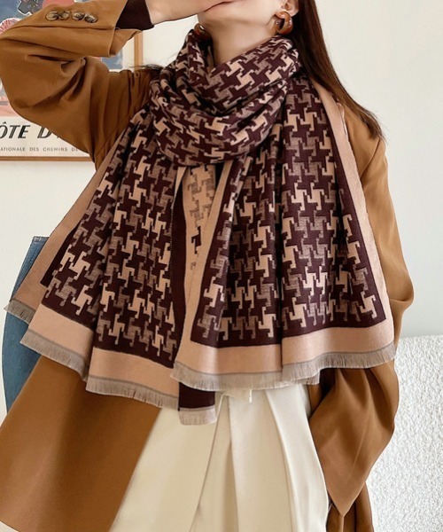 deux amour マフラー ストール 千鳥柄BIGマフラー レディース