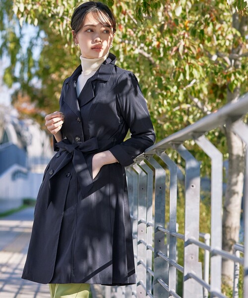 Tiaclasse トレンチコート コート 「洗える」リボンベルト付きトレンチ