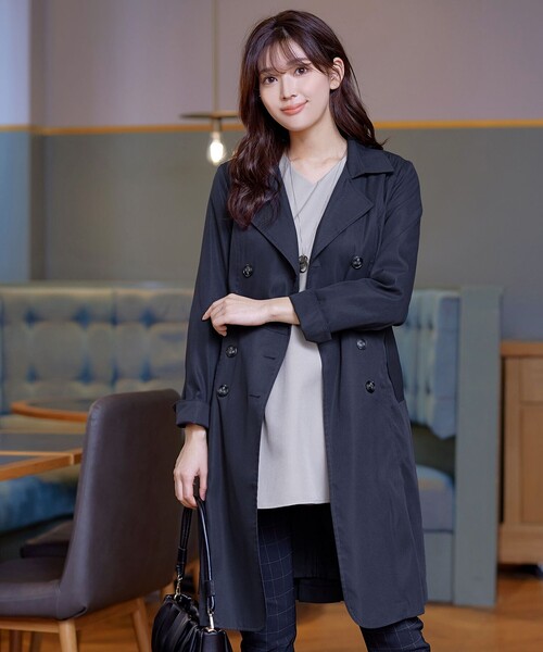 Tiaclasse トレンチコート コート 「洗える」リボンベルト付きトレンチ