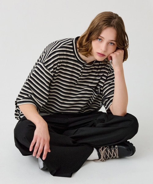 WETTEMPT tシャツ HENLEY NECK MULTI BORDER TEE / ヘンリーネック